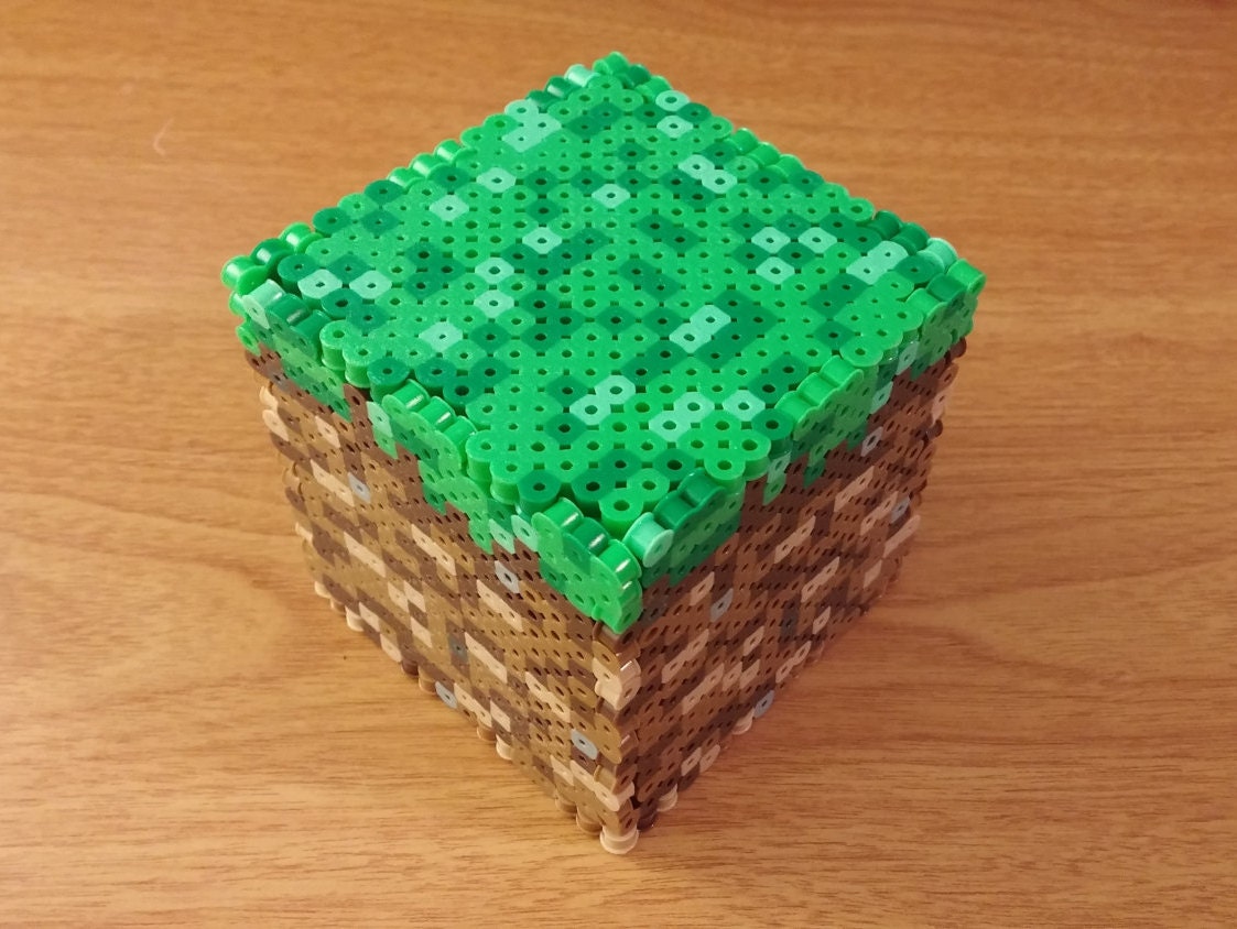 Minecraft Grass Block 3D Perler Box