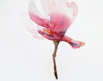 Items similar to Flowering Pink Magnolia - Watercolor Painting on Etsy