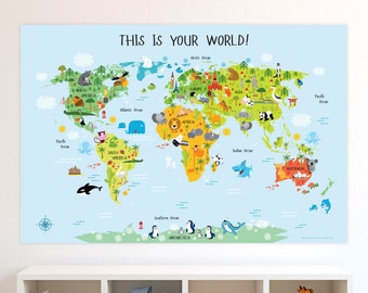 Classroom Posters, Kids World Map Poster, Classroom Decor, Classroom Decoration, Playroom Decor, Classroom Art, Teacher Classroom Decor