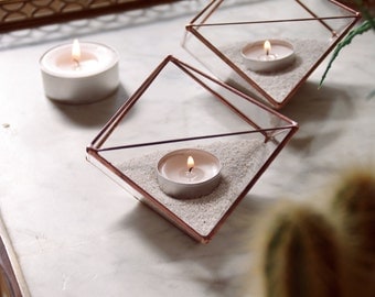 Geometric glass candle holders. Sacred geometry. Gift. Christmas table. Geometric terrarium. Stained glass. Candle. Succulents. Decor.