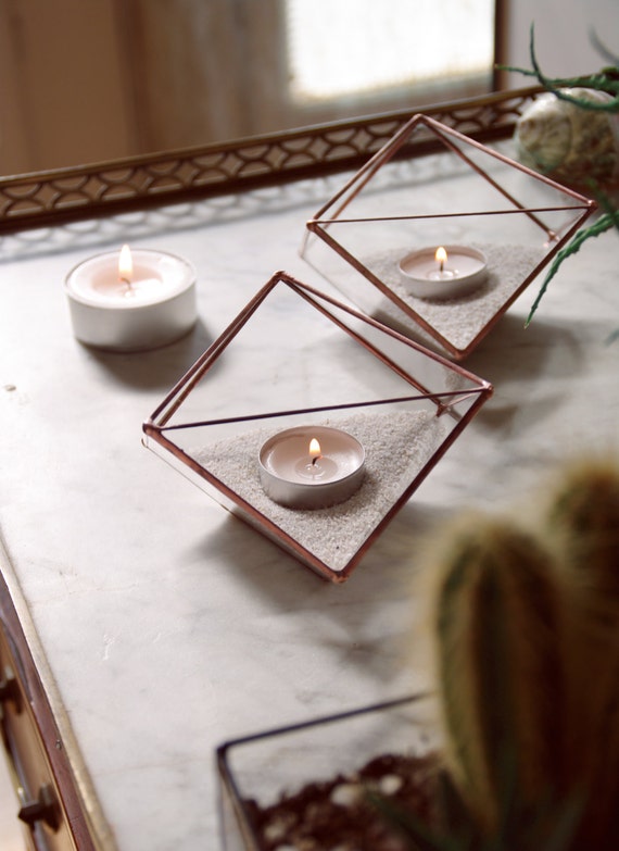 Geometric glass candle holders. Sacred geometry. Gift.