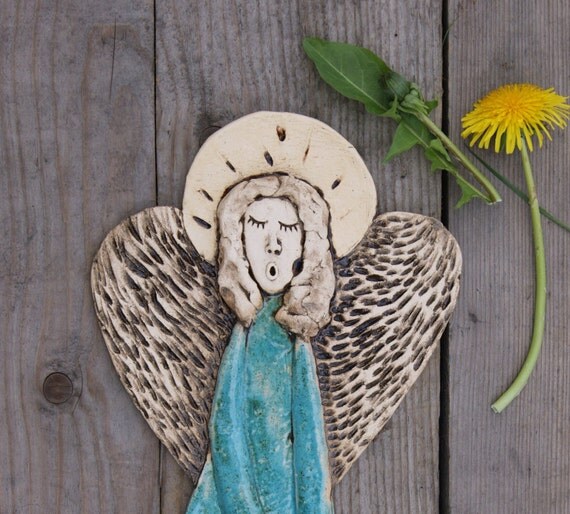 Ceramic angel wall decor Guardian angel by GlinianaKoniczynka