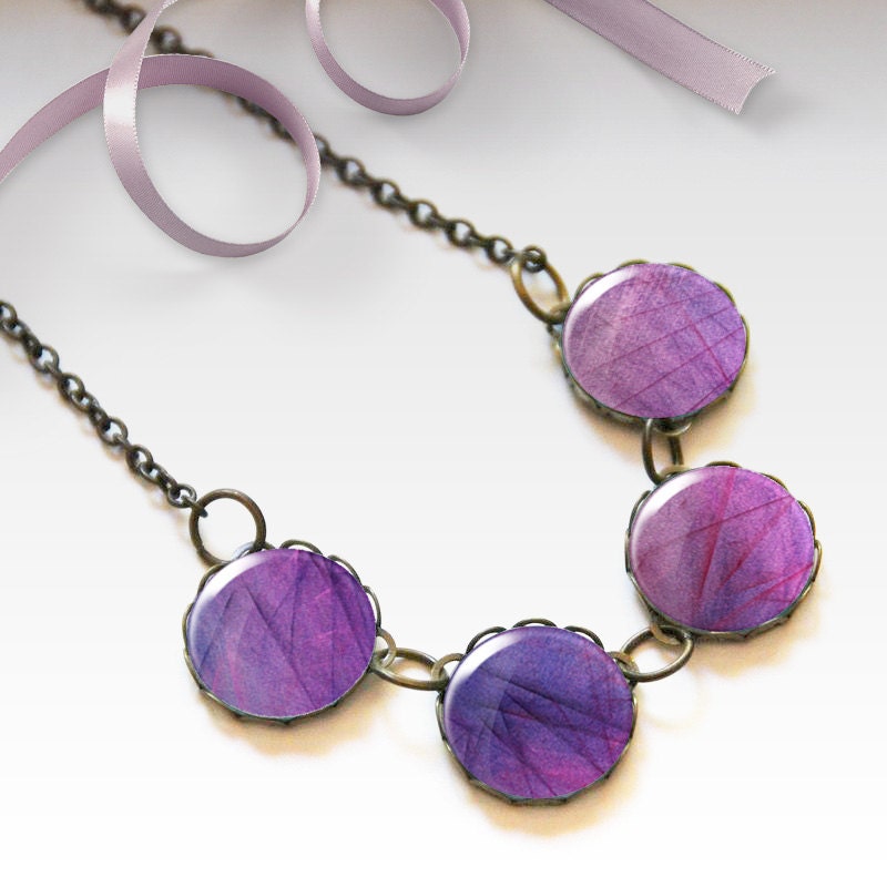 Purple necklace Bridesmaid gift Glass dome necklace Boho