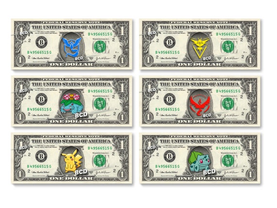 Pokemon Go Characters on Real Money Custom Dollar Bill Art