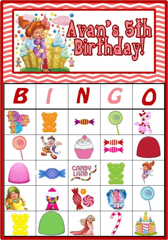 Personalized Candy land Birthday EDIBLE Bingo by OneKraftyMomma2