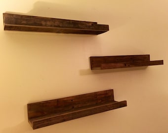 Hanging Wood Floating Shelves, Wall Shelves; Set of Three Rustic Wood 24" Shelves; 24 inch Wood Floating Shelves; Handmade Custom Pallet Woo