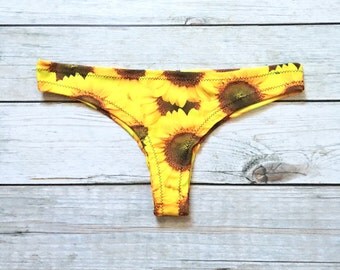 Cheeky Bikini Bottom // Brazilian Thong Bikini Bottom // Floral Swimwear Scrunch Bottom // Sunflower Bikini