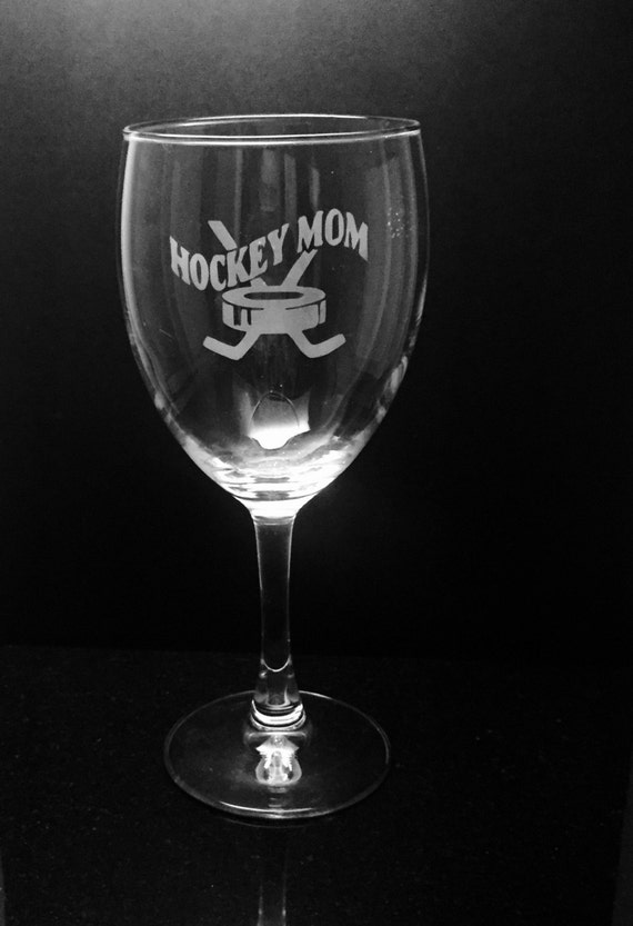 Hockey mom wine glass Etched hockey mom glass Hockey mom