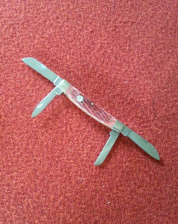 Vintage Magnum Bonsai Pocket Knife 4 Blade Red Bone Folding