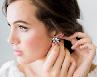 EVANGELINE glamorous statement stud wedding earrings, glam petite crystal art deco bridal earrings, bohemian bridesmaid gift