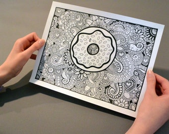 Donut coloring page | Etsy