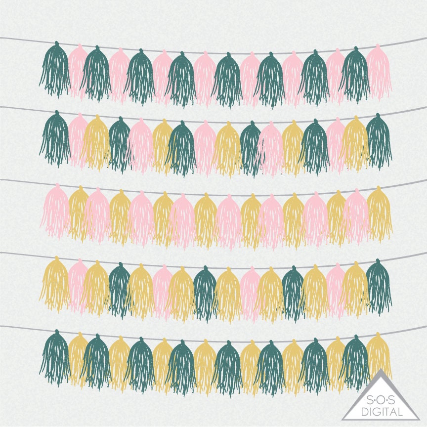 Tassel Banner, Teal, pink and gold Banners, Tassel Banner Clipart