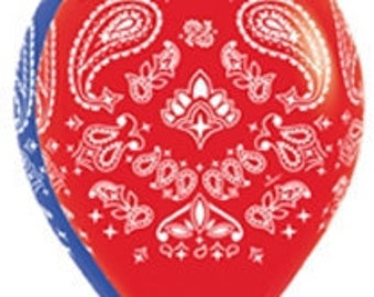 BANDANA Print 11” Latex Balloons 6 count asst. - AIR or Helium Fill ,Farm Party, Birthday Cool Favor Party Balloon - Western , Southern BBQ