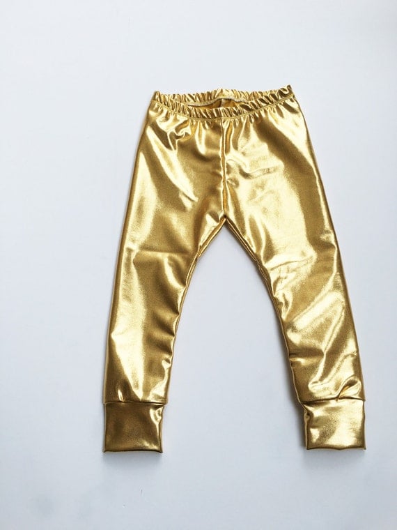 Metallic gold baby girl leggings toddler gold by JumpingJacksCo