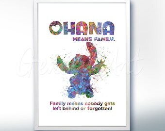 Disney Lilo and Stitch Ohana Watercolor Poster Print - Watercolor Painting - Watercolor Art - Kids Decor- Nursery Decor