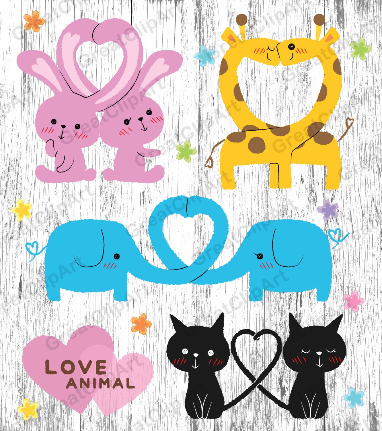 6 Couple Animal love clipart Kids Animals clipart animals