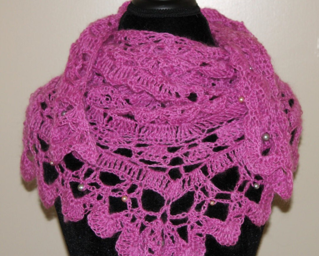 Crochet Pink Shawl Wrap with Bead Detailing by OffTheHookByChrissy