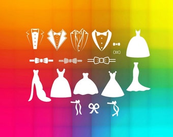 dress and tuxedo wedding party svg files for cricut, clip art Files, Silhouette Cameo, bridesmaid dress, instant download, digital files