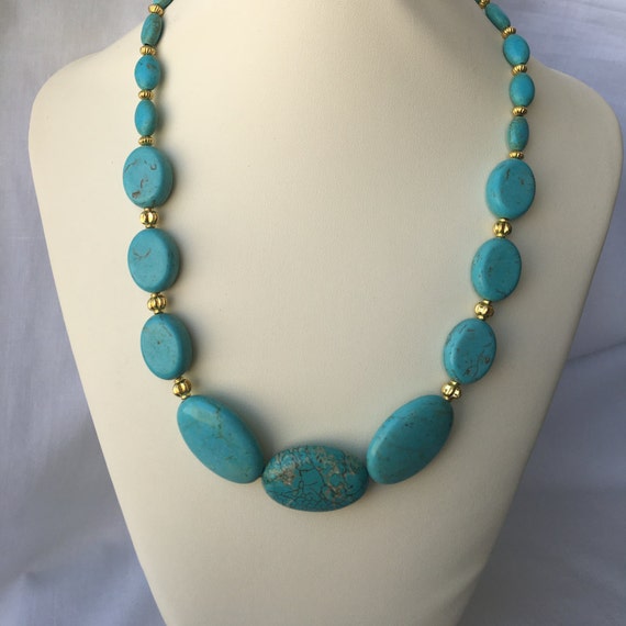 Turquoise Magnesite with Gold Accents Beaded Necklace with
