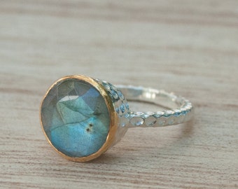 Rainbow Labradorite Ring * Sterling Silver 925 * Boho * Organic * Gold Vermeil * Mix metals* Gypsy * Bridesmaid* Solitaire * Bridal * BJR050