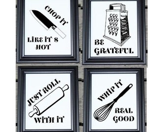 Set of 4 Kitchen Wall Decor Cotton Prints | Kitchen Sign | Kitchen Art | Kitchen Wall Prints | Rustic Kitchen Decor | Kitchen Sign Decor