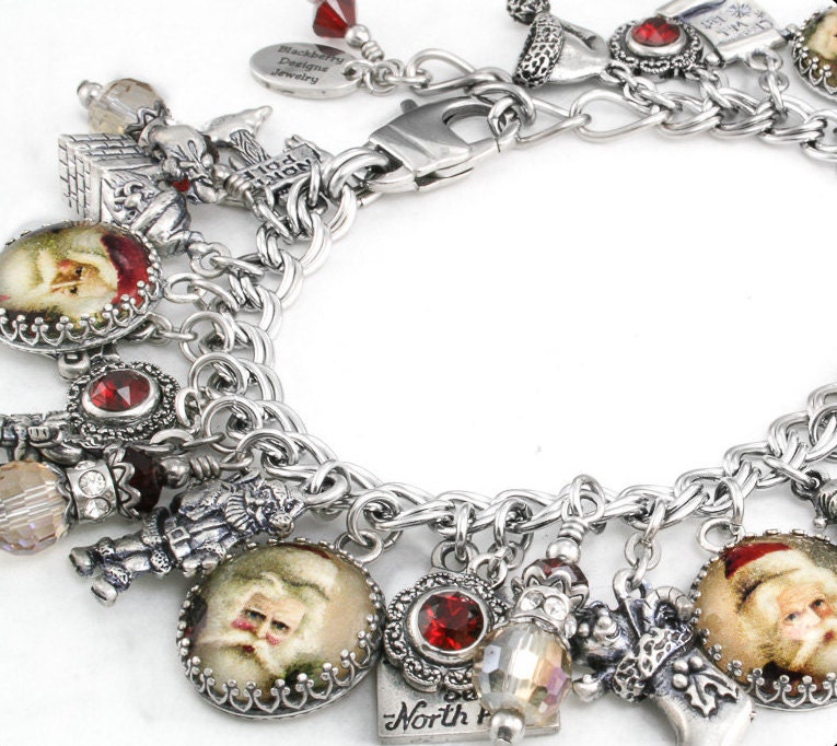 Christmas Jewelry Silver Charm Bracelet Santa by BlackberryDesigns