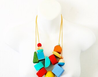 color block necklace | vintage wooden beads