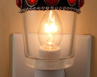 Clear Glass With Ruby Red Cabochons Votive Candleholder Custom Night Light