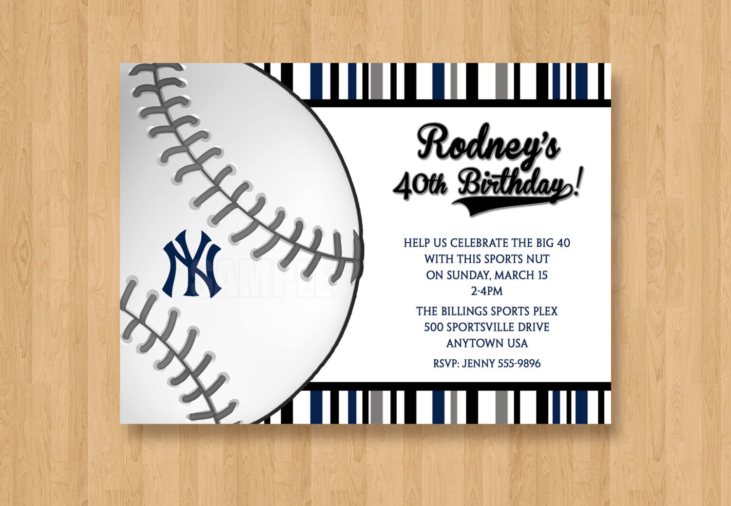 New York Yankees Invitation Baseball Birthday Bachelor Party
