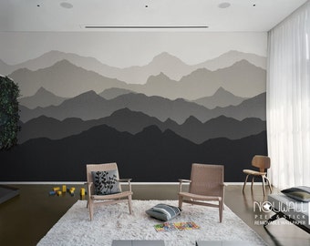 Gradient Mountain Scenery peel and stick Wallpaper, Scandinavian, home decor, wall decor, wall decals, wall sticker, reusable fabric