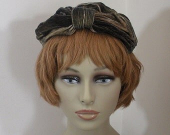 Vintage Tan & Black Velour Half Hat