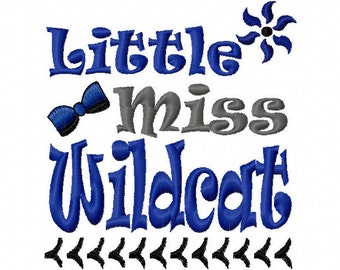 Little Miss Wildcat Applique Machine Embroidery Design 4x4 5x7 6x10 Kentucky Team Instant Download Basketball Football Softball Sports