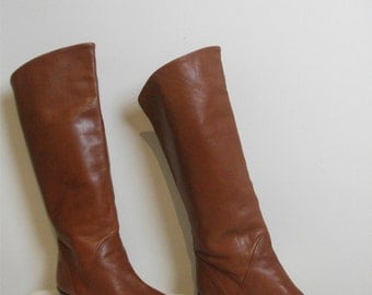 80s Cognac Brown Leather Campus Boots, Size 7