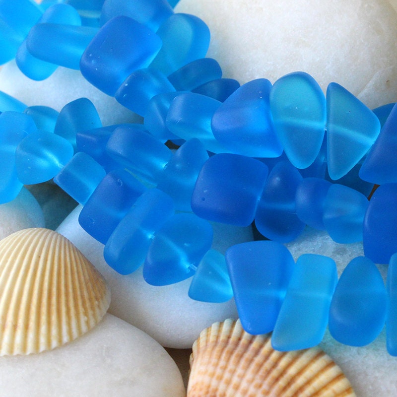 Aqua Sea Glass Beads Jewelry Making Supply Beach Glass