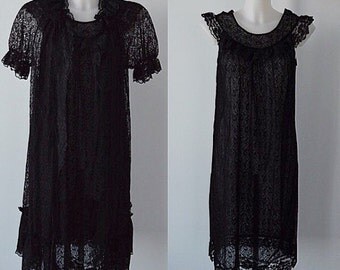 Vintage Black Lace Peignoir Set, Black Lace Peignoir, Short Peignoir Set, desiree, Vintage Peignoir Set, Vintage Peignoirs