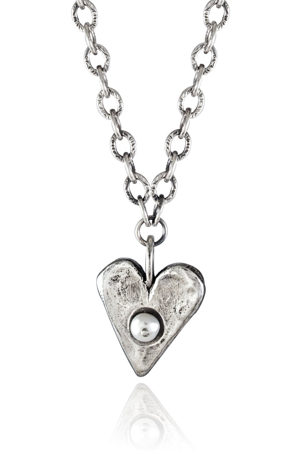 Sterling Silver Heart Pendant Chunky Chain Necklace Fresh