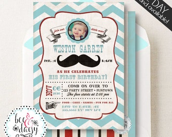 Items similar to Mustache Birthday Invitation with Green Children ...