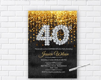 Wall texture, Elegant birthday invitation, glitter gold birthday any age 13th 18th 40th 50th 60th 70th 80th 90th invitation - card 299