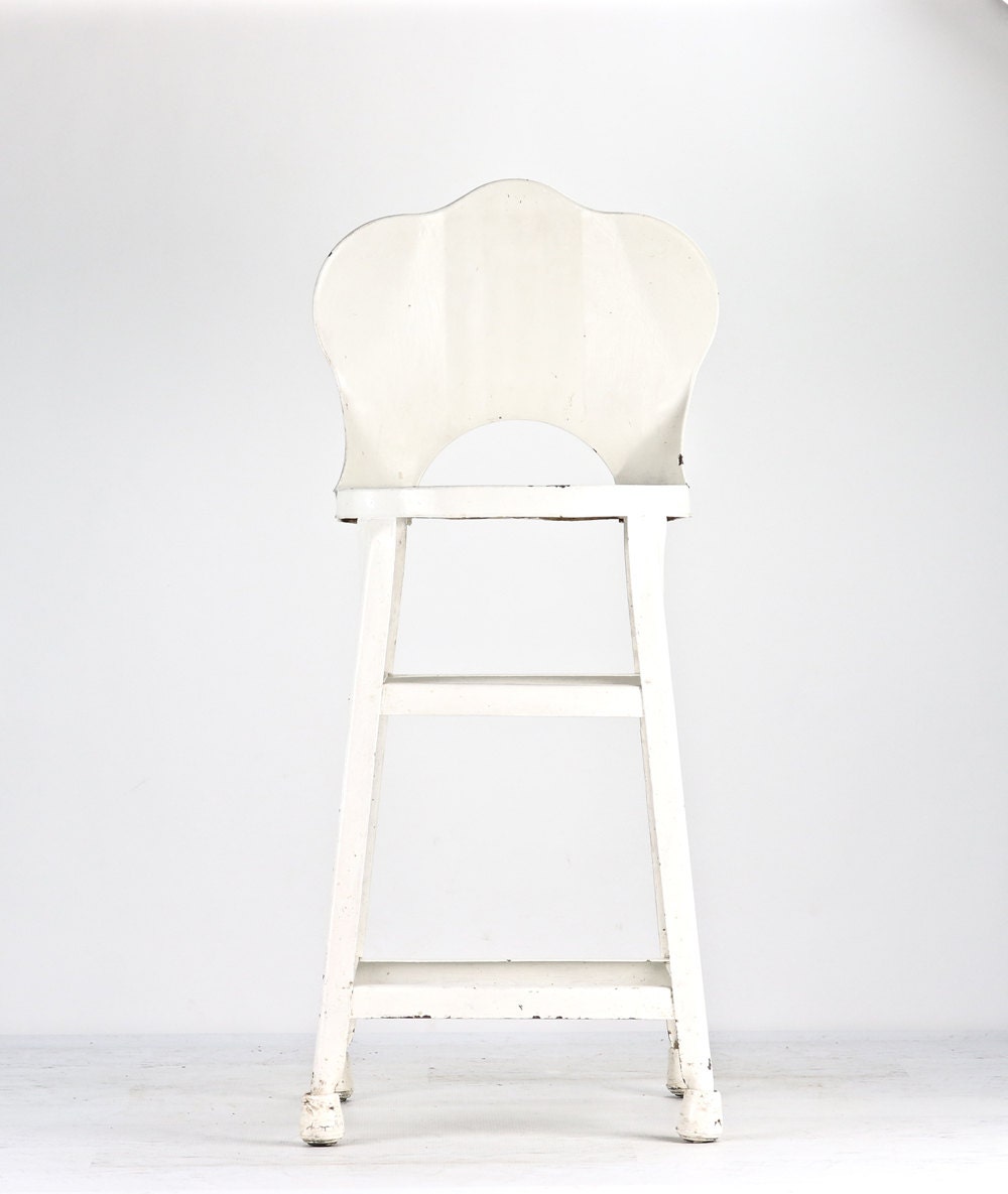 Vintage White Kitchen Stool White Metal Stool With Back