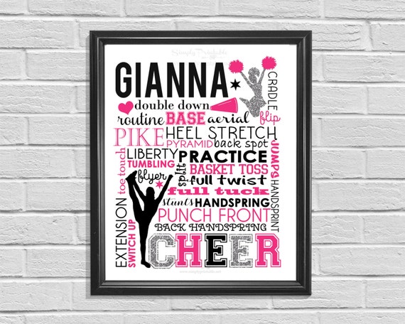 Cheerleading Poster, Printable, Digital, Cheer Print, Subway Art, Digital Wall Print, Cheerleader Sign Il_570xn