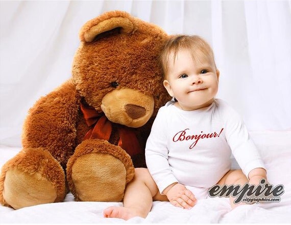 Bonjour/hello Baby tee, Baby outfits, Bilingual Baby tshirts, hello in French tee, kids tshirts, baby onesie,French tees