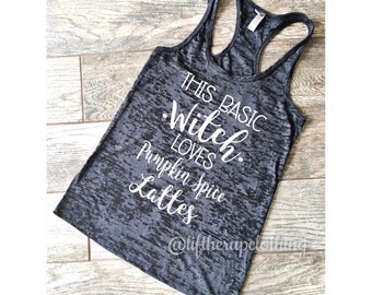 This basic Witch loves Pumpkin Spice Lattes cute racerback workout tank top. Fall tank top. Love fall. PSL.