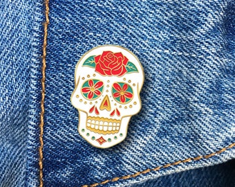 Sugar Skull Enamel Pin, Hard Enamel Pin, Day of the Dead, Jewelry, Art, Gift (PIN50)