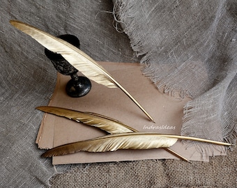Golden Feather pen, Golden Ball Point Pen With Feather, Wedding feather pen, Golden wedding pen, Feather pen, guest book pen,