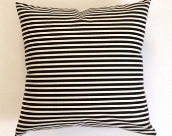 Decorative Throw Pillow Black and White Striped Medium Weight Cotton SET OF TWO