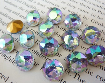6 glass jewels, Ø11mm, rivoli, vitrail blue, round