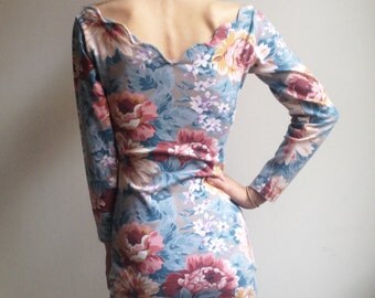90s Floral Dress Bodycon Dress Bandage Dress Small XS