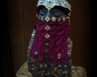 Face Veil with Coins Belly Dance Face Veil Oriental Arab Face Veil Masquerade Face Veil Tribal Face Veil Head Piece Arabian Nights Costume