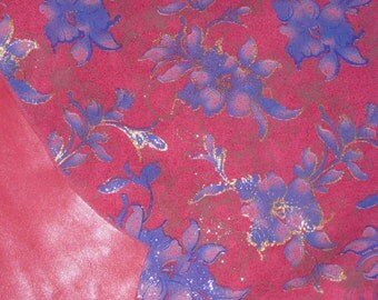 Leather CLOSEOUT 8"X10" Asian Purple Blue Gold Metallic Tipped Flowers on HOT PINK Pearlized Reversible #434p Cowhide PeggySueAlso™