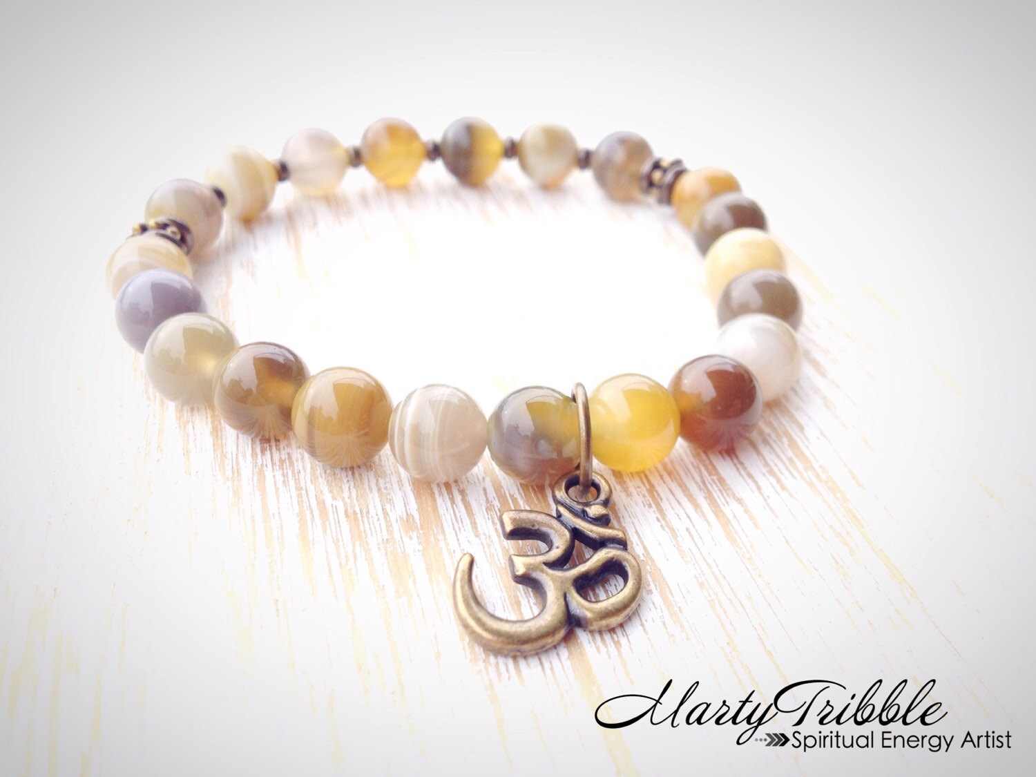Agate Om Charm Bracelet Gemstone Bracelet Ohm Bracelet Yoga